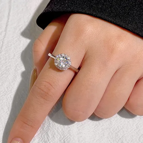 Klassischer Runder Halo Moissanit Ring Für Damen 925 Sterlingsilber GRA Zertifikat Verlobungs- Und Hochzeitsring Schmuck Geschenk