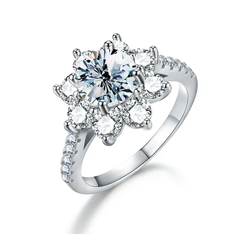 925 Sterling Silber Moissanit Sonnenblume Ring Für Damen Funkelnder Blumen Verlobungsring Hochzeit Mode Feiner Schmuck Geschenk