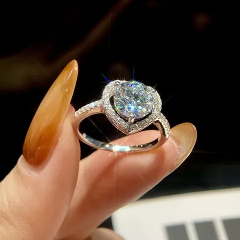 925 Sterlingsilber Moissanit Herz Ring Für Damen Elegant Hohler Pavé Strass Offener Fingerring Schmuck Mit GRA