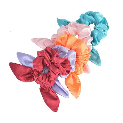 Women Rabbit Ears Satin Bow Hair Scrunchies Ins Style Elastic Hair Ties Ribbon Knot Large Intestine Hair Bands Accessories