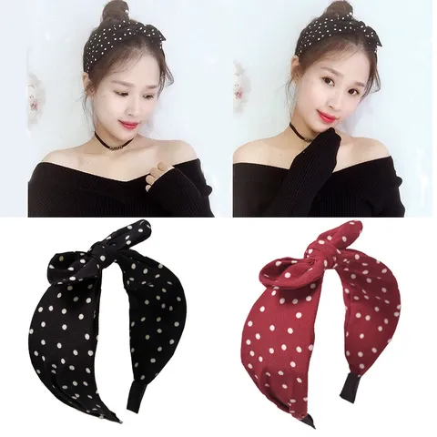 Cerchietto Annodato a Pois da Donna alla Moda Bordo Largo Orecchie da Coniglio Cerchietto in Tessuto Stile Ins Dolce Accessori per Capelli