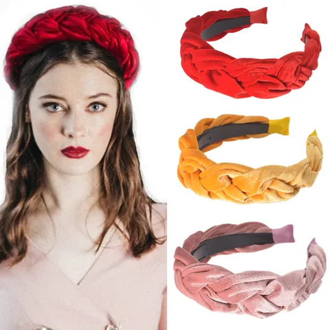 Damen Gold Samt Geflochten Haarreif Breit Überkreuzt Twist Knoten Haarband Weich Einfarbig Haarschmuck Für Alltag Dating Mode Kopfschmuck