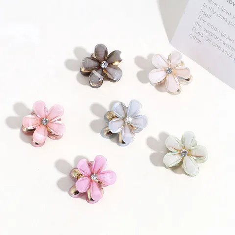 Mini Camellia Flower Hair Claw Clips For Women Sweet Zinc Alloy Rhinestone Small Hair Clips Cute Fashion Hair Accessories