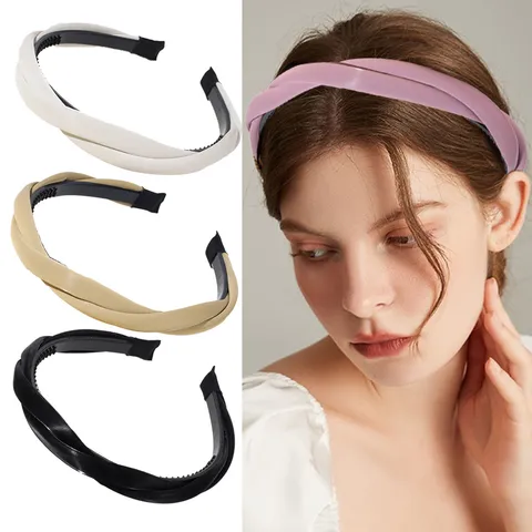 Women PU Leather Braided Twist Headband Non-Slip Hair Hoop Simple Fashion Cross Headwear Outdoor Daily Hair Accessories For Lady