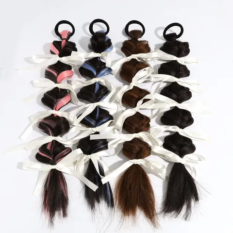Y2K Balletcore Highlighted Synthetic Hair Braids Elastic Hair Ties With Ribbon Lace Bowknot Long Extension Ponytail Scrunchies Fashion Hair Accessories For Women Party