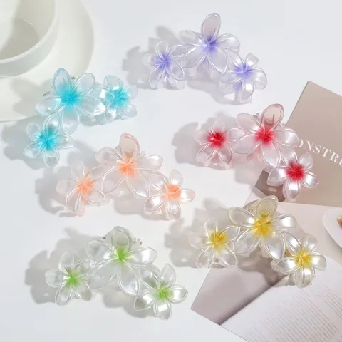 Pinza para el Cabello de Lirio de Moda Color Degradado Clip de Tiburón Grande Horquilla Floral Elegante Accesorios para el Cabello de Resina para Mujer