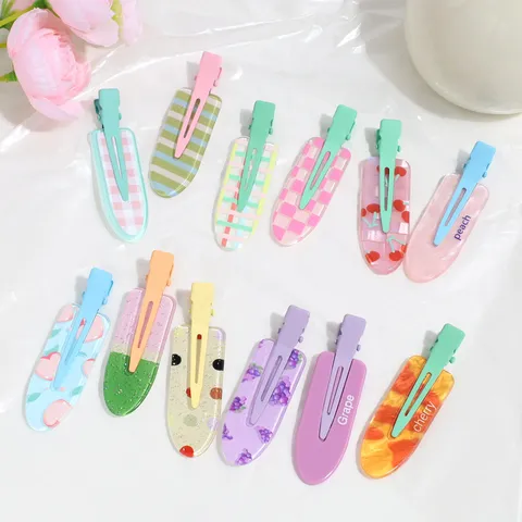 Fresh Summer Fruit Stripe Plaid Duckbill Hair Clip Sweet Cute Resin Acrylic Pattern Hair Accessories For Women Girls