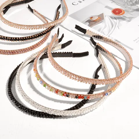 Korean Sweet Stainless Steel Rhinestone Headband Elegant Sparkling Crystal Hair Band Thin Wire Headwear For Women Daily Party Hair Accessories
