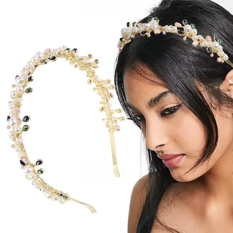 Sweet Alloy Artificial Pearl Rhinestone Headband Elegant Thin Metal Hair Band Romantic Floral Butterfly Non-Slip Hair Hoop Daily Party Holiday Gifts For Women