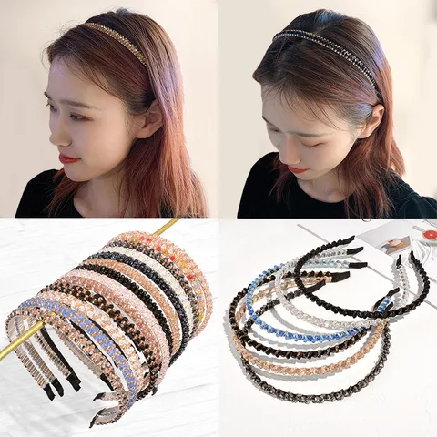 Korean Sweet Stainless Steel Rhinestone Headband Elegant Sparkling Crystal Hair Band Thin Wire Headwear For Women Daily Party Hair Accessories