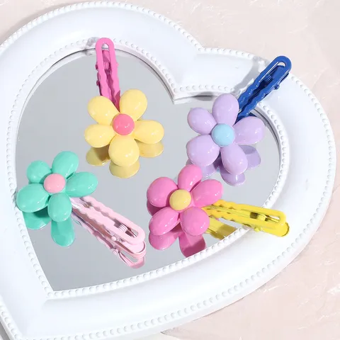 Pinza para el Cabello Dulce de Aleación y Resina Flor Color Dopamina Clip Lateral Horquilla Linda Moda para Niñas Diario