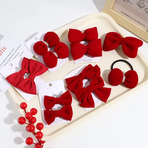 Christmas Red Velvet Bow Hair Clip Crown Pearl Hairpin Winter Cute Ribbon Side Clip Bowknot Hair Accessories For Women Girls
