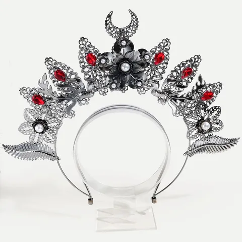 Gothic Mary Halo Headband Lolita Angel Wings Crown Headpiece Alloy Rhinestone Artificial Pearl Baroque Hair Accessories For Stage Party