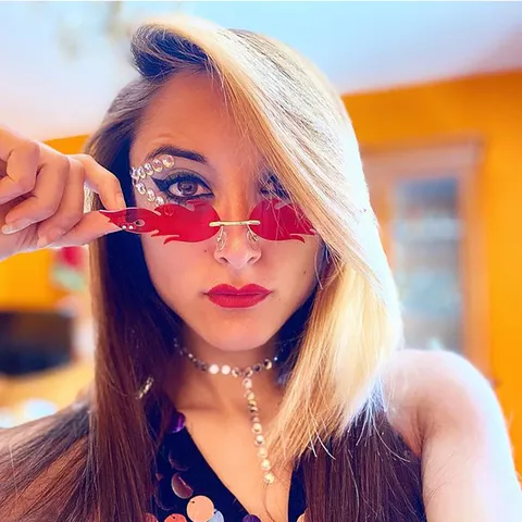 Rimless Flame Sunglasses Trendy Fire Shape Novelty Colored Lenses Metal Frame Eyewear For Festival Party Women Men