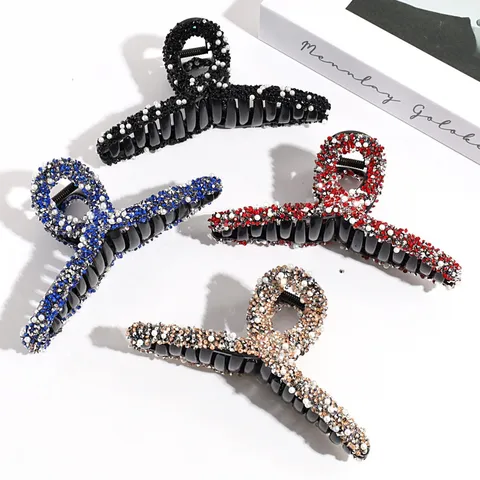 Fashion Plastic Hair Claw Clip Shiny Rhinestone Artificial Pearl Shark Clip Elegant Headwear Hair Accessories For Women