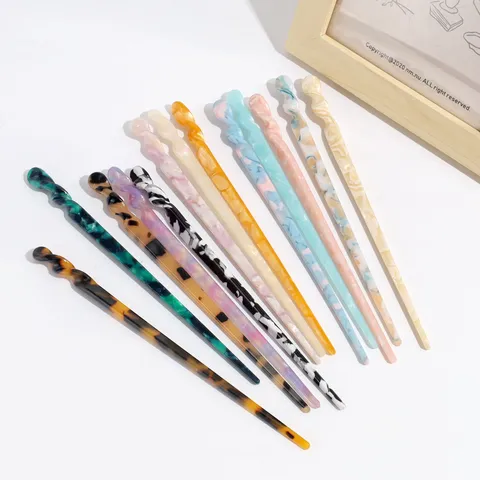 Minimalist Resin Acetate Hair Sticks Elegant Spiral Design Vintage Leopard Marble Print Hairpins For Women Everyday Updo Headwear Gift