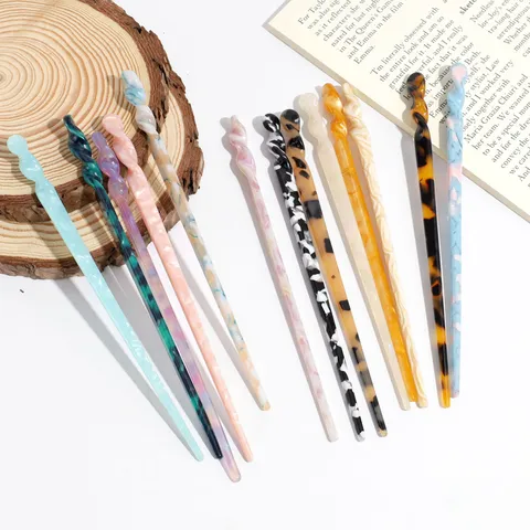 Minimalist Resin Acetate Hair Sticks Elegant Spiral Design Vintage Leopard Marble Print Hairpins For Women Everyday Updo Headwear Gift