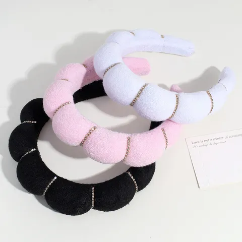 Wolken Spons Hoofdband Hoge Top Haarband Voor Vrouwen Fluwelen Gevoerde Hoofdband Strass Haaraccessoires Minimalistische Dikke Haarband