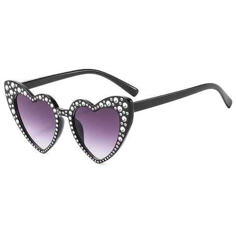 Occhiali da Sole a Forma di Cuore per Bambini con Strass Protezione UV400 Lenti Sfumate Cuore per Bambine e Bambini