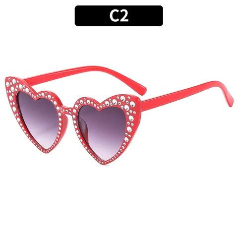Occhiali da Sole a Forma di Cuore per Bambini con Strass Protezione UV400 Lenti Sfumate Cuore per Bambine e Bambini