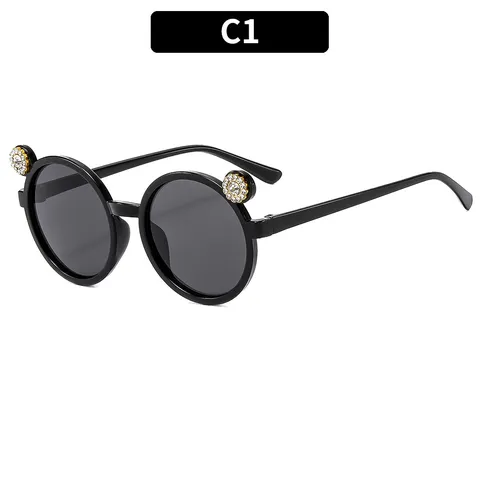 Cute Cat Ear Rhinestone Kids Sunglasses For Girls UV400 Protection Fashion Round Frame Outdoor Children Sun Glasses