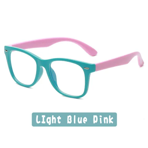 Children Anti-Blue Light Glasses Silicone Flexible Frame Ultra Light Plain Eyeglasses Cute Square Contrast Color Optical Frames For Boys Girls