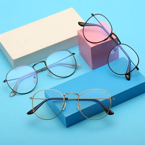 Gafas Transparentes Redondas de Metal Retro Anti Luz Azul Montura de Gafas Ópticas Para Unisex Gafas Geométricas de Montura Completa