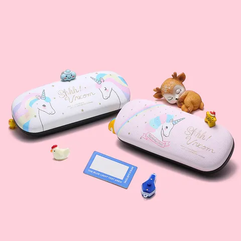 Süßes Cartoon Einhorn Brillenetui Set Schützende PU Hartschale Brillen Aufbewahrungstasche Tuch Kit Für Kinder Mädchen Geschenk Brillenaufbewahrung