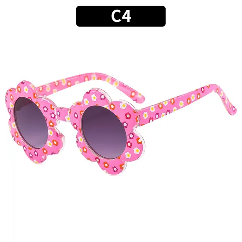 Cute Kids Flower Sunglasses Sweet Daisy Pattern Round Frame Sunglasses For Boys Girls Beach Vacation Party Outdoor Sunshade Eyewear