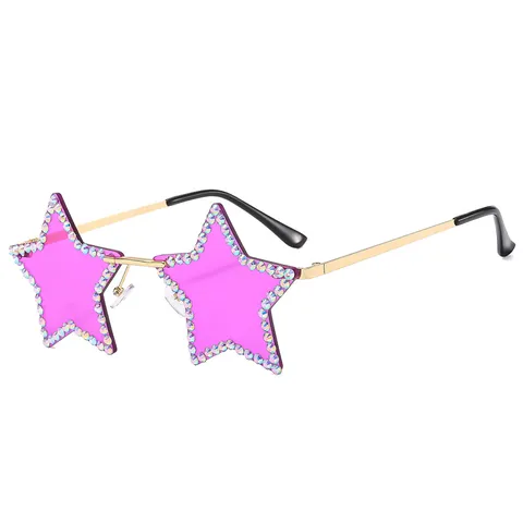 Fashion Star Shaped Rimless Rhinestone Sunglasses For Women Funky Party Star Glasses Metal Frame UV400 Sunshade Eyewear