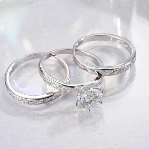 Ensemble de Bagues Empilables en Moissanite Argent Sterling 925 Avec Certificat GRA Bague de Mariage Détachable Femme