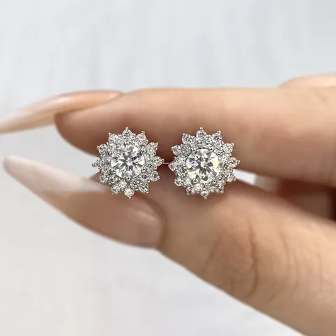 925 Sterling Silver Sunflower Moissanite Stud Earrings For Women With GRA Certificate D Color VVS1 Moissanite Earrings Jewelry