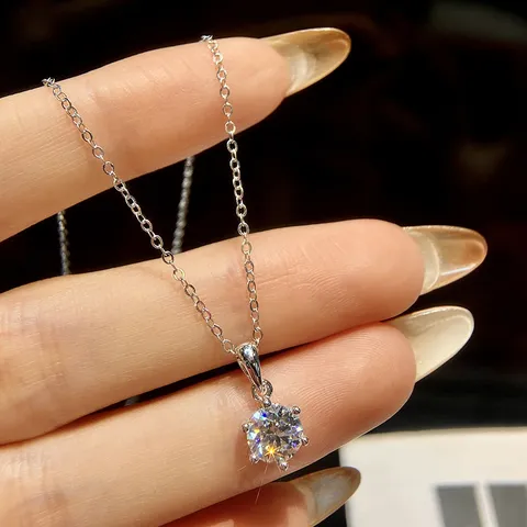 Classic Six-Claw Moissanite Necklace With GRA Certificate 925 Sterling Silver D Color Solitaire Pendant Necklace For Women Jewelry