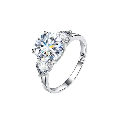 Bague de Fiançailles Classique en Argent Sterling 925 avec Moissanite pour Femme Pierre Latérale en Cœur Taille Ronde Bijoux de Promesse