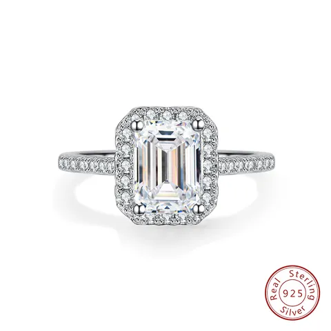 925 Sterlingsilber Moissanit Ring Smaragdschliff Radiant Schliff Halo Strass Eingelegter Verlobungsring Hochzeit Ring Damen Schmuck