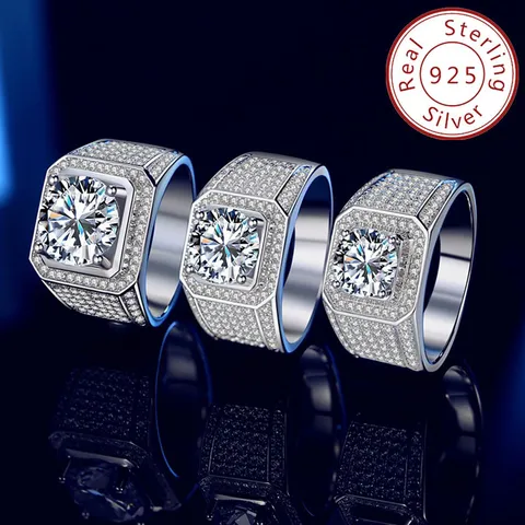 Hip Hop Herren 925 Sterling Silber Ring Moissanit Vollbesetzter Diamant Quadratischer Ring Luxuriöser Verlobungsschmuck Mit GRA Zertifikat
