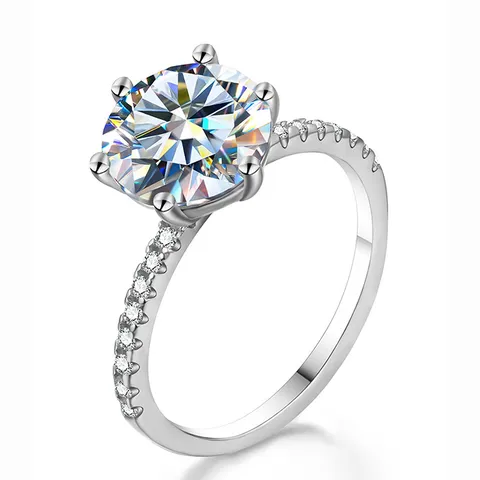 Klassischer 925 Sterlingsilber Moissanit Ring Für Damen Sechs-Krallen Rund Solitär Verlobungsring Mit GRA-Zertifikat Hochzeit Schmuck