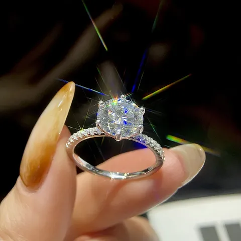 Klassischer 925 Sterlingsilber Moissanit Ring Für Damen Sechs-Krallen Rund Solitär Verlobungsring Mit GRA-Zertifikat Hochzeit Schmuck