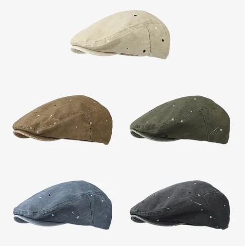 Unisex Vintage Farbspritzer Flat Cap Retro Baumwollmischung Beret Newsboy Hut Für Frühling Sommer Outdoor Freizeitkleidung