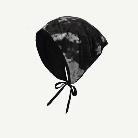 Women Y2K Style Ink Wash Tie Dye Headscarf Retro Metallic Silver Silk Bandana Versatile Hip Hop Hair Wrap Head Cover