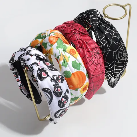 Cloth Halloween Spider Web Skeleton Headband Knotted Hair Hoop Festive Party Hair Accessories For Women