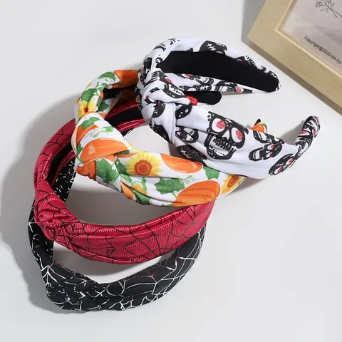 Cloth Halloween Spider Web Skeleton Headband Knotted Hair Hoop Festive Party Hair Accessories For Women