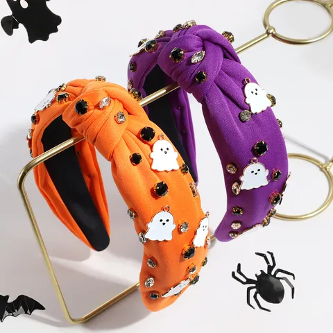 Halloween Rhinestone Ghost Fabric Knotted Headband Cute Festival Party Hair Accessories For Women