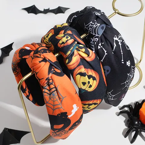 Gothic Halloween Spider Web Pumpkin Skull Knotted Headband Women Fashion Wide Hair Band Party Hair Accessories