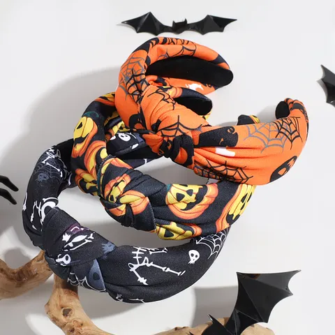 Gothic Halloween Spider Web Pumpkin Skull Knotted Headband Women Fashion Wide Hair Band Party Hair Accessories