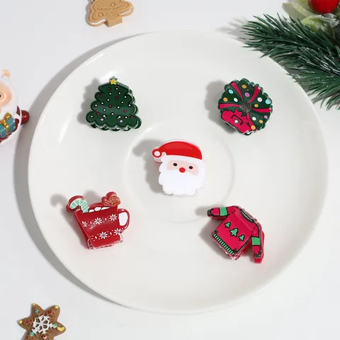 Mini Molle per Capelli in Acetato di Natale Babbo Natale Albero di Natale Corona Piccole Clip per Capelli per Donne Ragazze Accessori per Capelli Festivi