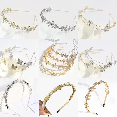 Zoete Legering Strass Blad Vlinder Hoofdband Voor Dames Elegant Verguld Kunstparel Haarband Bruiloft Feest Sieraden
