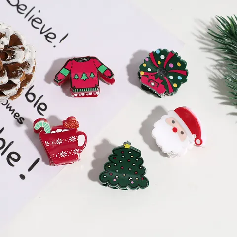 Mini Molle per Capelli in Acetato di Natale Babbo Natale Albero di Natale Corona Piccole Clip per Capelli per Donne Ragazze Accessori per Capelli Festivi