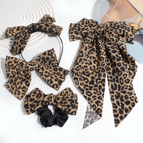 Fashion Leopard Print Bow Headband Retro Bowknot Streamer Hair Clip Polka Dot Scrunchie For Women Niche Design Hair Accessories