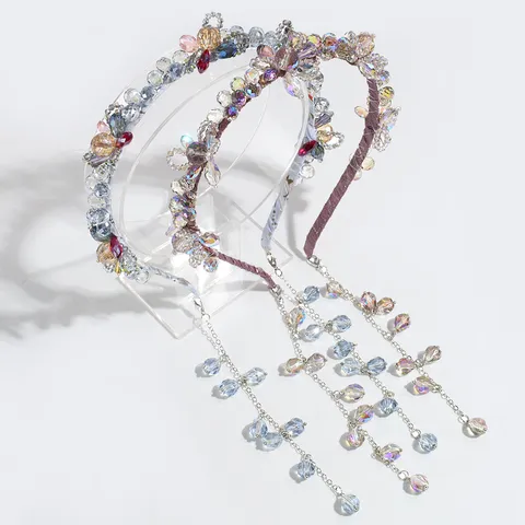 Doux Serre-Tête à Gland Fleur de Cristal et Perle Artificielle Élégant Bandeau en Strass pour Femmes Accessori Cheveux Fête Quotidienne